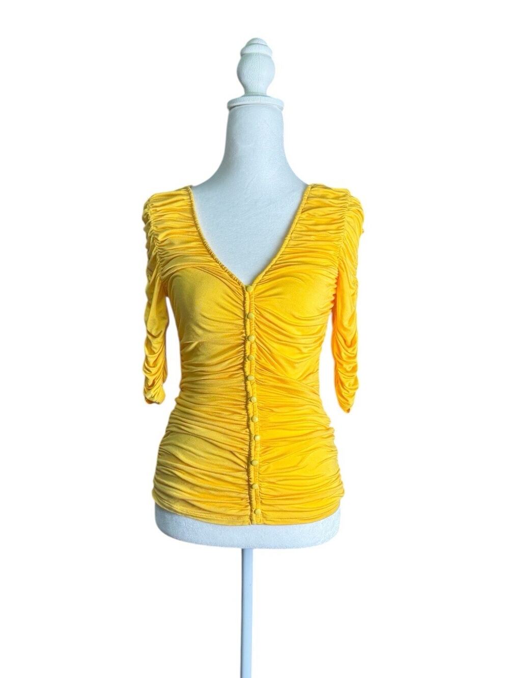 Sunday in Brooklyn Womens Yellow Ruched Button Front Soft Girl Boho Top Sz XXS